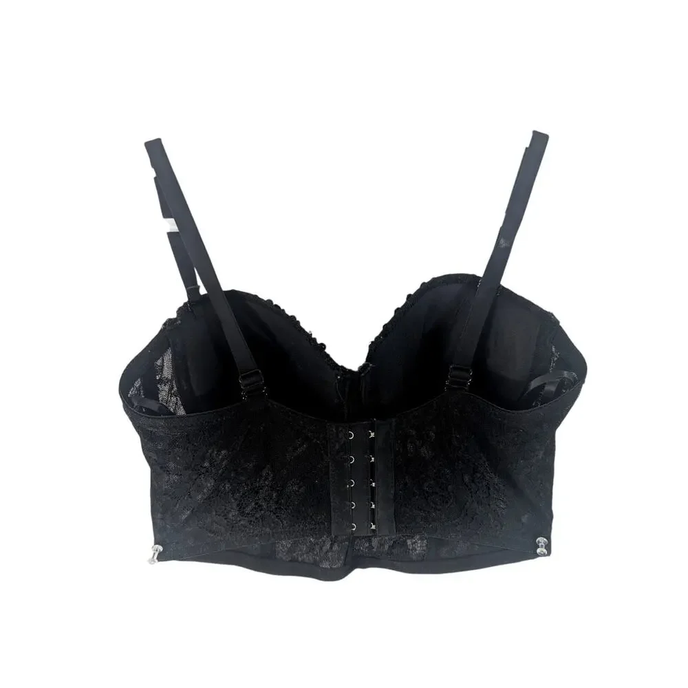 WINDSOR! DAZZLING BLACK BEAD, RHINESTONE & SEQUIN BUSTIER BRA TOP! SIZE XS